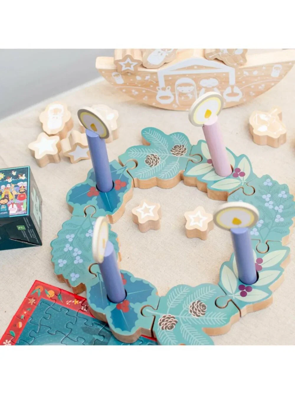 Advent Wreath NWT – Double-sided Advent to Christmas Wooden Wreath Set